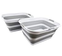 SAMMART Panier à linge pliable en plastique de 42 l - Conteneur de rangement pliable - Baignoire à linge portable - Panier économiseur d'espace (blanc/gris (lot de 2)