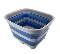 SAMMART Pelle à Vaisselle Pliable avec Bouchon de Vidange - Lavabo Pliable - Cuve à Vaisselle Portable - Plateau de Rangement de Cuisine Peu encombrant (Gris/Bleu Brume)