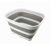 SAMMART Pelle à Vaisselle Pliable avec Bouchon de Vidange - Lavabo Pliable - Cuve à Vaisselle Portable - Plateau de Rangement de Cuisine Peu encombrant (Blanc/Gris)