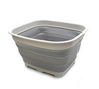 SAMMART Pelle à Vaisselle Pliable avec Bouchon de Vidange - Lavabo Pliable - Cuve à Vaisselle Portable - Plateau de Rangement de Cuisine Peu encombrant (Gris)