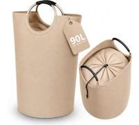 SAMMLEX Sac à bouteilles de 90 l, volume pour 50 bouteilles ou 70 canettes, 70 x 39 cm, pliable et imperméable, avec cordon de serrage et poignées en aluminium, utilisable comme sac de courses, beige