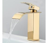 SAMMUA Robinet de lavabo doré brossé - Sortie cascade - Mitigeur chaud et froid - Robinet de lavabo pour salle de bain (or)