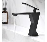 SAMMUA Robinet de lavabo en laiton gris chromé pour salle de bain - Sortie cascade - Robinet d'eau chaude et froide - Robinet d'évier grue (noir)