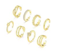SAMOCO Lot de 8 bagues d'orteil pour femme - Ne ternissent pas - Simple à ouvrir - Réglable - Pour la plage - Pour l'été, Métal, Zircone cubique