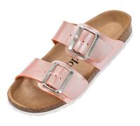 Samos EGS Mules pour femme mates - Sandales avec sangles réglables - Chaussons - Semelle en liège naturel - Extra confortables avec semelle en cuir véritable, Orange métallisé, 39 EU