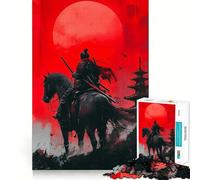 Samouraï à Cheval sous la Lune Rouge Puzzle de 1000 pièces pour Adolescents Jeu de logique Solide Temps en Famille Bords Nets Surprise chaleureuse (38x52cm)
