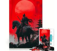 Samouraï à Cheval sous la Lune Rouge Puzzle de 1000 pièces pour Adolescents Jeu de réflexion et de détente pour Les fêtes (38x26cm)
