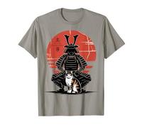 Samouraï agenouillé Avant Chat Japonais Rouge Soleil Art T-Shirt
