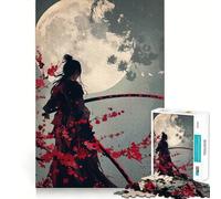 Samouraï au Clair de Lune avec Katana Puzzle de 1000 pièces pour Adultes Jeu de réflexion et de détente Design Original Collection (38x52cm)