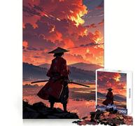 Samouraï au Coucher du Soleil Puzzle de 1000 pièces pour Adolescents Jeu de logique Stimulant Amusant en intérieur Bordure Premium Cadeau mémorable (38x26cm)
