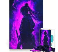 Samouraï aux Flammes Violettes Puzzle de 1000 pièces pour Adolescents Jeu de logique Stimulant Temps en Famille Bords Nets Surprise chaleureuse (50x75cm)