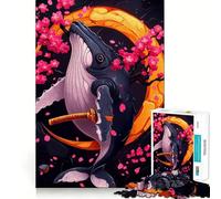 Samouraï Baleine et Fleurs de Cerisier Puzzle 1000 pièces pour Adultes Entraînement cérébral Amusant Pièces nettes et sans bavures Activité de Groupe réconfortante (50x75cm)