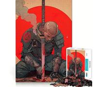 Samouraï blessé avec katana et soleil rouge Puzzle adulte 1000 pièces Jeu de mémoire amusant Assemblage stable Pièces qui ne bougent pas Format compact Idéal pour des moments de jeu en famille 38x26cm