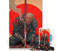 Samouraï blessé avec Katana et Soleil Rouge Puzzle de 1000 pièces pour Adultes Jeu Stimulant l'esprit Surface Lisse sans bavures Passe-Temps Fascinant pour Les Moments de détente (38x52cm)