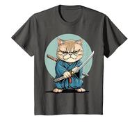 Samouraï Chat Exotique à Poil Court Japonais Kawaii Ninja T-Shirt, Enfant, Asphalte, 12 Ans