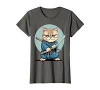 Samouraï Chat Exotique à Poil Court Japonais Kawaii Ninja T-Shirt, Femme, Asphalte, XXL