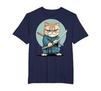 Samouraï Chat Exotique à Poil Court Japonais Kawaii Ninja T-Shirt, Homme Grandes Tailles, Bleu Marine, 5X Tall