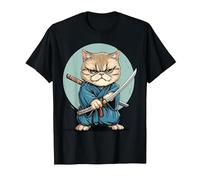 Samouraï Chat Exotique à Poil Court Japonais Kawaii Ninja T-Shirt, Homme, Noir, XXL