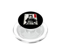 Samouraï Chat Japon Vintage Noir Blanc Design PopSockets PopGrip pour MagSafe