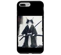 Samouraï Chat Japonais Encre Art Drôle Guerrier Épéiste Cadeau Coque pour iPhone 7 Plus/8 Plus