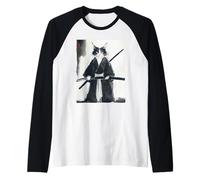 Samouraï Chat Japonais Encre Art Drôle Guerrier Épéiste Cadeau Manche Raglan