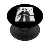 Samouraï Chat Japonais Encre Art Drôle Guerrier Épéiste Cadeau PopSockets PopGrip Adhésif
