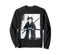 Samouraï Chat Japonais Encre Art Drôle Guerrier Épéiste Cadeau Sweatshirt