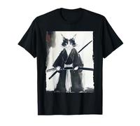 Samouraï Chat Japonais Encre Art Drôle Guerrier Épéiste Cadeau T-Shirt