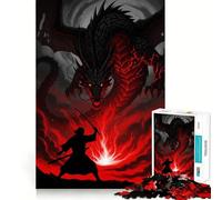 Samouraï Contre Dragon︰ Scène de Bataille épique Puzzle de 1000 pièces pour Adultes Puzzle Think Toy Maison Profitez de la découpe Fine Cadeau de Noël (38x26cm)