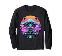 Samouraï Cybernétique Mont Fuji Cerisier Synthwave Japon Manche Longue