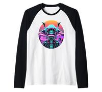 Samouraï Cybernétique Mont Fuji Cerisier Synthwave Japon Manche Raglan