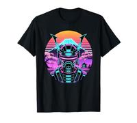 Samouraï Cybernétique Mont Fuji Cerisier Synthwave Japon T-Shirt