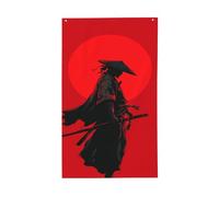 Samouraï dans des couleurs rouges et noires - Drapeaux minimalistes de cour et de maison - 91 x 152 cm - Bannière de vœux avec œillets - Décoration d'intérieur ou d'extérieur
