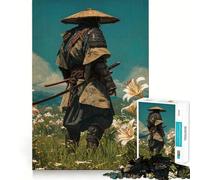 Samouraï dans Un Champ de lys Puzzle de 1000 pièces pour Adultes Améliore la mémoire Paisible et divertissant Bordure Nette pour Les fêtes (50x75cm)