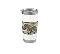Samouraï dinosaure grande vague japonaise traditionnelle épique Gobelet isotherme en acier inoxydable double paroi
