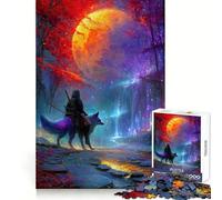 Samouraï et Renard sous Une Lune géante Puzzle de 1000 pièces pour Adultes Jeu de logique Fine Loisirs Bords Nets Objet de Collection (38x52cm)
