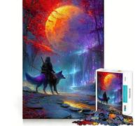Samouraï et Renard sous Une Lune géante Puzzle de 1000 pièces pour Adultes Jeu de logique Fine Loisirs Bords Nets Objet de Collection (38x52cm)