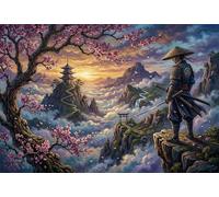 Samouraï Japonais et Fleurs de Cerisier Puzzle en Bois 500 Pièces Adultes Et Enfants,Défi,Dès 14 Ans,Déco Murale Sakura,Jeu Éducatif,Premium,Bois, Anti-Stress,Détente,Casse-tête (52x38cm)