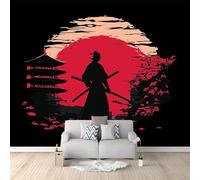 Samouraï Japonais L'Architecture Le Coucher Du Soleil Papier Peint Panoramique Noir Intissé Murale, Photo Murale pour Salon Chambre d'enfants restaurant Décoration Murale 250x175 cm