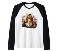 Samouraï Japonais Mangeant des Nouilles Ramen Amant Guerrier Japonais Manche Raglan