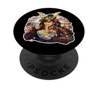 Samouraï Japonais Mangeant des Nouilles Ramen Amant Guerrier Japonais PopSockets PopGrip Adhésif