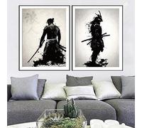 Samouraï japonais peinture noir et blanc japonais Ronin affiche impression peinture décorative pour salon chambre - 60x80cmx2 (sans cadre)