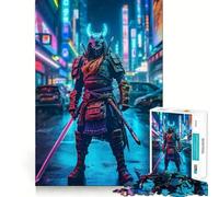 Samouraï néon à Tokyo Puzzle de 1000 pièces pour Adultes Jeu d'entraînement cérébral Anti-Stress pour Les fêtes (38x26cm)