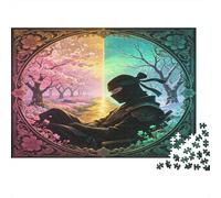 Samouraï Silhouette Puzzle 1000 Pièces Coffret Puzzle 1000 Pièces Jour et Nuit Saisons Relaxation Décoration pour Adultes Activité Famille 70x50cm/1000pcs