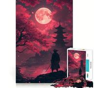 Samouraï sous la Lune Rouge Puzzle de 1000 pièces pour Adolescents Jeu de logique Solide Amusant et paisible Découpe de précision Cadeau Exceptionnel (38x52cm)
