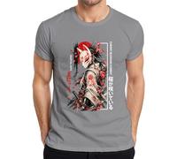 Samouraï Warrior Kitsune Masque Japon Y2K T-shirt pour homme, gris, M