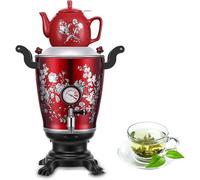 Samovar électrique turc, théière électrique double couche en acier inoxydable de 3,2 L avec thermomètre visuel, conservation de la chaleur 24 heures et mise hors tension automatique, for café