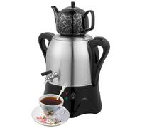 Samovar Théière électrique turque 2000 W avec maintien au chaud, bouilloire en acier inoxydable de 3 L et théière en céramique de 1 l pour café et tisane