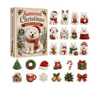 Samoyed Calendrier de l'Avent de Noël 2026, 24 races différentes, 2ème chat acrylique, compte à rebours pour chats, femmes et collectionneurs, pour garçons, hommes, femmes, enfants, adultes, Noël