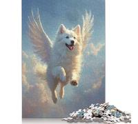 Samoyède ailé Volant dans Le Ciel Samoyède Ange Hommage Céleste Art Puzzle Puzzle en Papier cartonné de qualité supérieure pour garçon ou Fille Cadeaux de Noël 1000 pièces (38x26 cm)